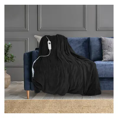 (Black) Neo Electric Heated Throw Over Blanket - Reversible