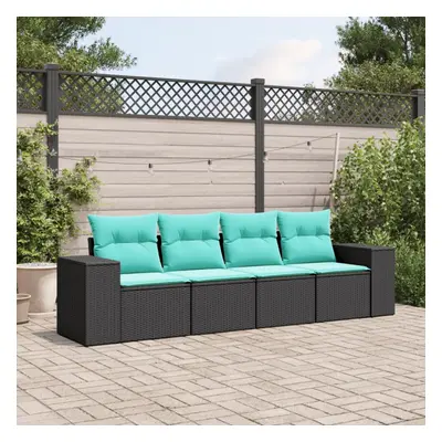 vidaXL Piece Patio Sofa Set with Cushions Black Poly Rattan