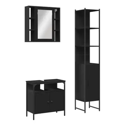 vidaXL Bathroom Cabinet Set Piece Vanity Unit Cupboard Black Engineered Wood