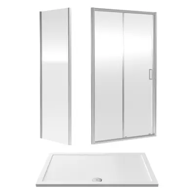 6mm Toughened Safety Glass Sliding Shower Door, Side Panel and Shower Tray - x x 1900mm - Chrome