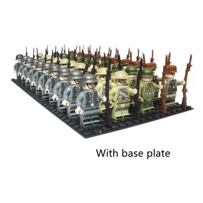 (F With base plate) 40pcs/lot WW2 Military Soldiers Array Nation Army Battle Building Blocks Bri