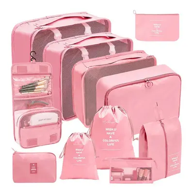 (Eleven piece set in pink, suit) Hot Selling Amazon Waterproof Travel Storage Bag Set Of 70-80-9