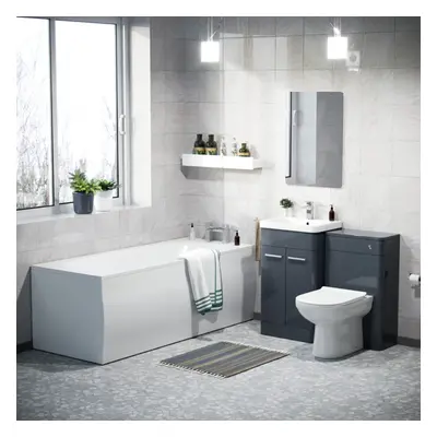 500mm Basin Vanity Unit, WC Unit, BTW Toilet & Bath Suite Anthracite