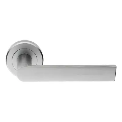 PAIR Flat Rectangular Bar Handle on Round Rose Concealed Fix Satin Chrome