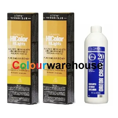 (Ash Blonde (2x), Dev (Vol. 20) 16oz) L'Oreal HiColor Ash Blonde HiLights For Dark Hair Only