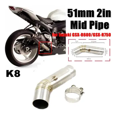 (K8) 51mm Mid Exhaust Link Middle Connect Muffler Pipe Stainless Steel For Suzuki GSX R600 R750 