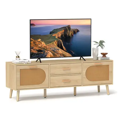 Rattan TV Stand for 65-Inch TV 150CM TV Console Cabinet with Drawers