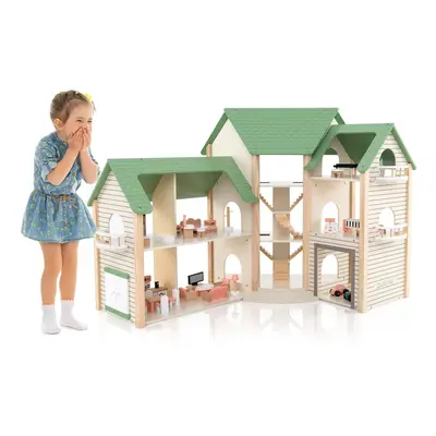 Kids Doll House Girls Wooden Dollhouse playset w/36 Pieces Accessories