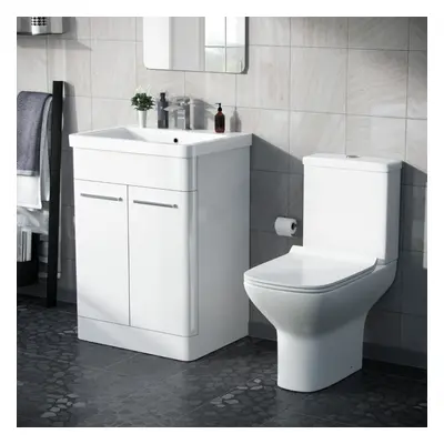 Afern 600mm Floorstanding Vanity Basin Unit & Rimless Close Coupled Toilet White