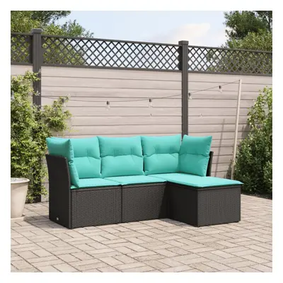 vidaXL Piece Patio Sofa Set with Cushions Black Poly Rattan