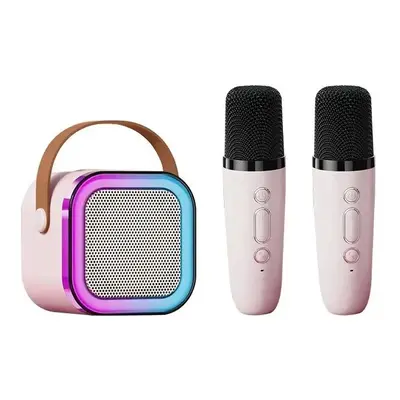 (Pink to 2) K12 Dual Microphone Karaoke Bluetooth Speaker RGB Light Two 5W Speakers