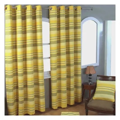 (W 167cm x Drop 228cm, Yellow) Cotton Morocco Striped Curtains