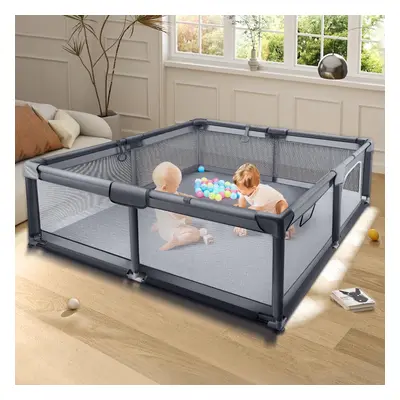 (Grey 180x150cm) Baby Playpen with Mesh Walls Ocean Balls