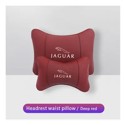 (Red) Car Neck Pillows Pu Leather Memory Foam Headrest Lumbar Cushion For Jaguar