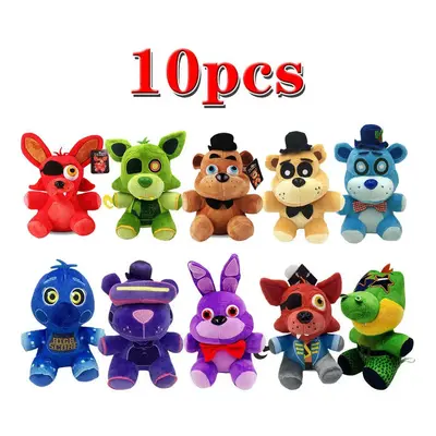 (10 PCS) FNAF Stuffed Plush Toys Freddy Fazbear Bear Foxy Rabbit Bonnie Chica Peluche Juguetes N