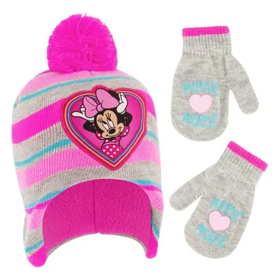 Disney girls Minnie Mouse Toddler Girl Winter and Mitten Set Beanie Ha