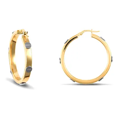 Jewelco London 9ct 2-Colour Gold Rectangular Tube Screw Design Creole Hoop Earrings - 30mm - JER