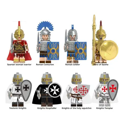 (Style B 8pcs) 16pcs Roman Soldiers Spartan Women Warriors Templar Knights Minifigures Gift Fit 