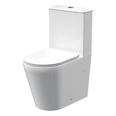 Compact Rimless Flush to Wall Toilet Pan, Cistern & Soft Close Sandwich Seat - 798mm x 385mm x 6