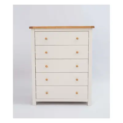 5 Drawer Chest Off White Bedroom Furniture Clothing Storage Country Wood Unit