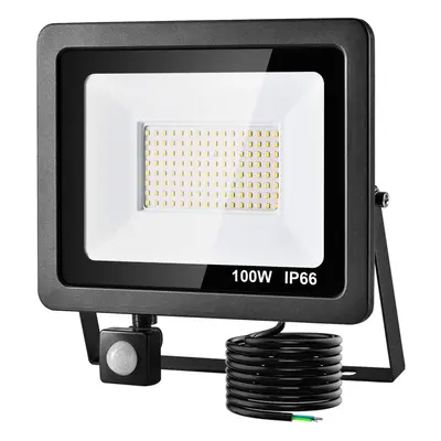 LED Floodlight 100W with PIR Sensor, 8000LM Super Bright Security Lights Outdoor, IP66 Waterproo