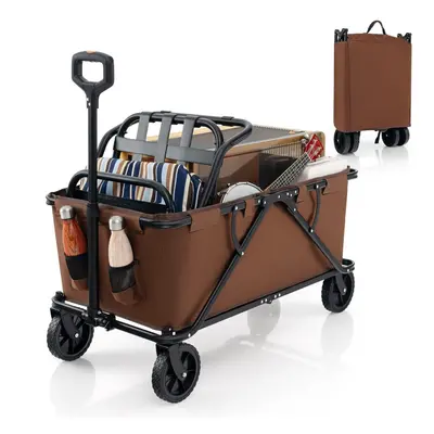 Collapsible Foldable Wagon Heavy-Duty Wagon Cart w/ Adjustable Handlebar