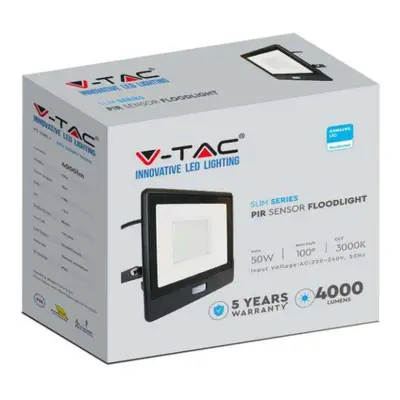 VT-158S-1 50W PIR SENSOR FLOODLIGHT WITH SAMSUNG CHIP & CABLE(1M) COLORCODE:3000K BLACK BODY