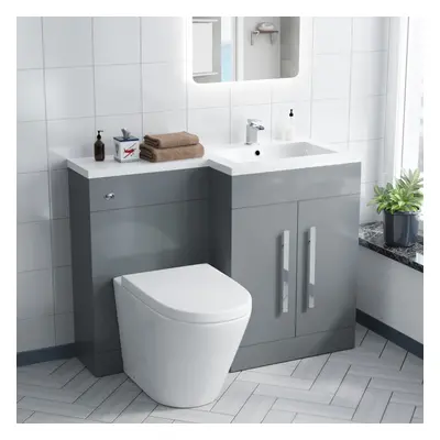 Nes Home Grey 1100mm RH Basin Vanity Cabinet & BTW Curved Toilet Flat Pack