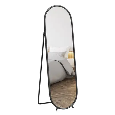 HOMCOM Oval Full Length Mirror with Metal Frame Hanging or Leaning Black