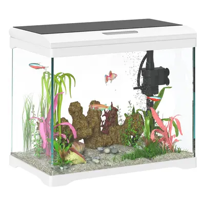 PawHut 17L Glass Fish Tank with Filter System, LED Light, Water Pump, White