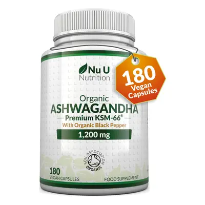 Organic Ashwagandha KSM-66 1200mg - Vegan Capsules not Tablets - High Strength Ashwaganda Root E