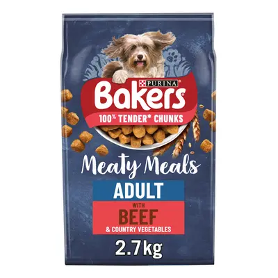 Bakers Meaty Meals Adult Dry Dog Food Beef 2.7kg, Pack of