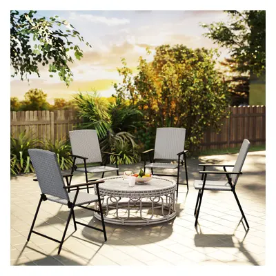 Outsunny 4pcs Rattan Chair Foldable Garden Furniture w/ Armrest Grey