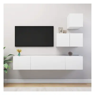 vidaXL TV Cabinet Set Piece White Engineered Wood Living Room Furniture