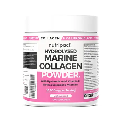 Marine Collagen Powder 10,000mg with Hyaluronic Acid, Vitamin C+