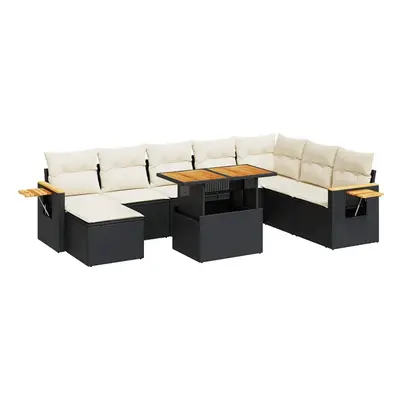 (black and cream) vidaXL Piece Garden Sofa Set with Cushions Black Poly Rattan Acacia