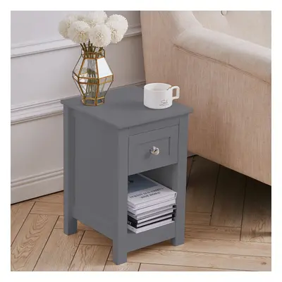 (Grey) Small Side Table with Drawer for Living Room