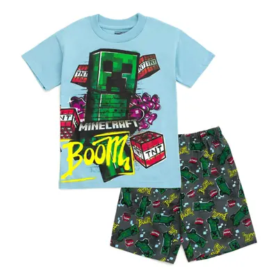 Minecraft Creeper Little Boys T-Shirt and French Terry Shorts Outfit Set Graffiti Blue