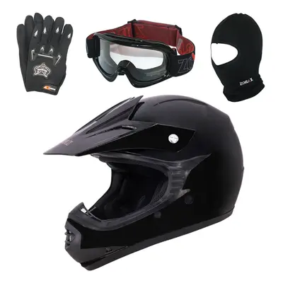 (Gloss Black, S) Zorax X15 Junior Child Kids Motorbike Motocross MX Helmet + Goggles + Gloves + 