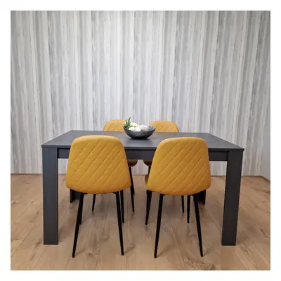 Grey Dining Table and Mustard Stitched Chairs Kitchen Dining Table for Dining Room Dining Set