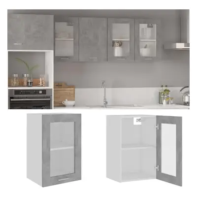 vidaXL Hanging Glass Cabinet Concrete Grey Chipboard Storage Shelf Cupboards