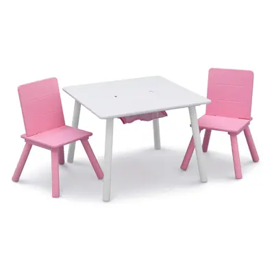 Delta Children Kids Table and Chair Set with Storage (2 Chairs Included) White/Pink