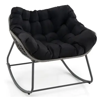 Outdoor Rocking Chair Oversized Patio PE Wicker Egg Chair-Black