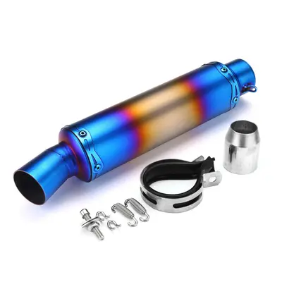 (Blue 2) 51mm Rear Tail Motorcycle Exhaust Muffler Pipe Stainless Steel Universal