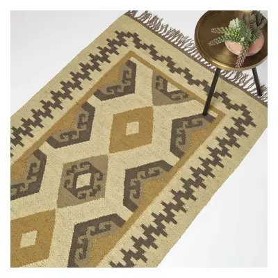 Ravar Brown & Gold Kilim Wool Rug