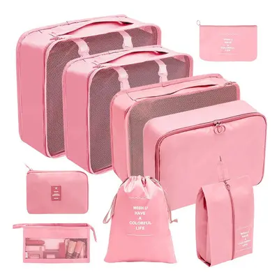 (Digital Makeup Nine Piece Set Pink, suit) Hot Selling Amazon Waterproof Travel Storage Bag Set 