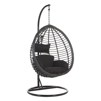 Hanging Chair with Stand TOLLO PE Rattan Black