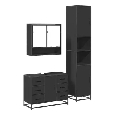 (black) vidaXL Piece Bathroom Furniture Set Brown Oak Engineered Wood