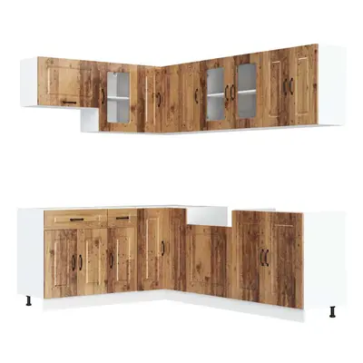 (old wood) vidaXL Piece Kitchen Cabinet Set Kalmar Smoked Oak Engineered Wood