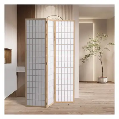 (Natural) 3-Panel Solid Wood Folding Room Divider Screen